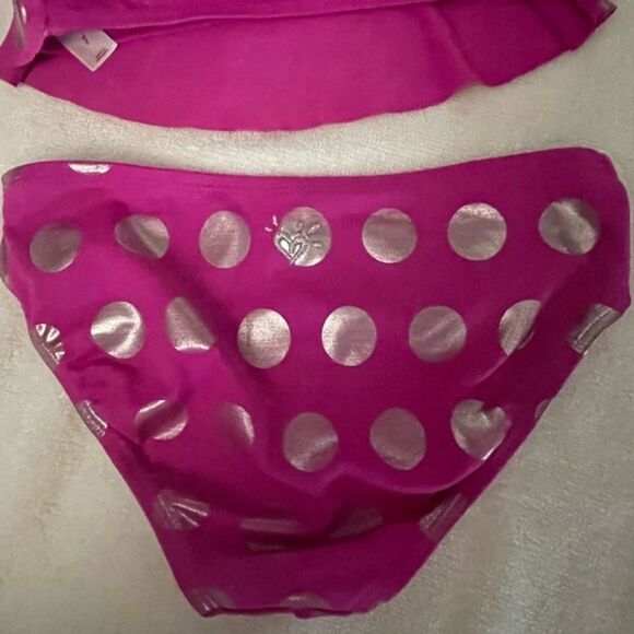 Girls size 7 Justice bright pink with silver colored circles racer back bikini - Picture 10 of 11
